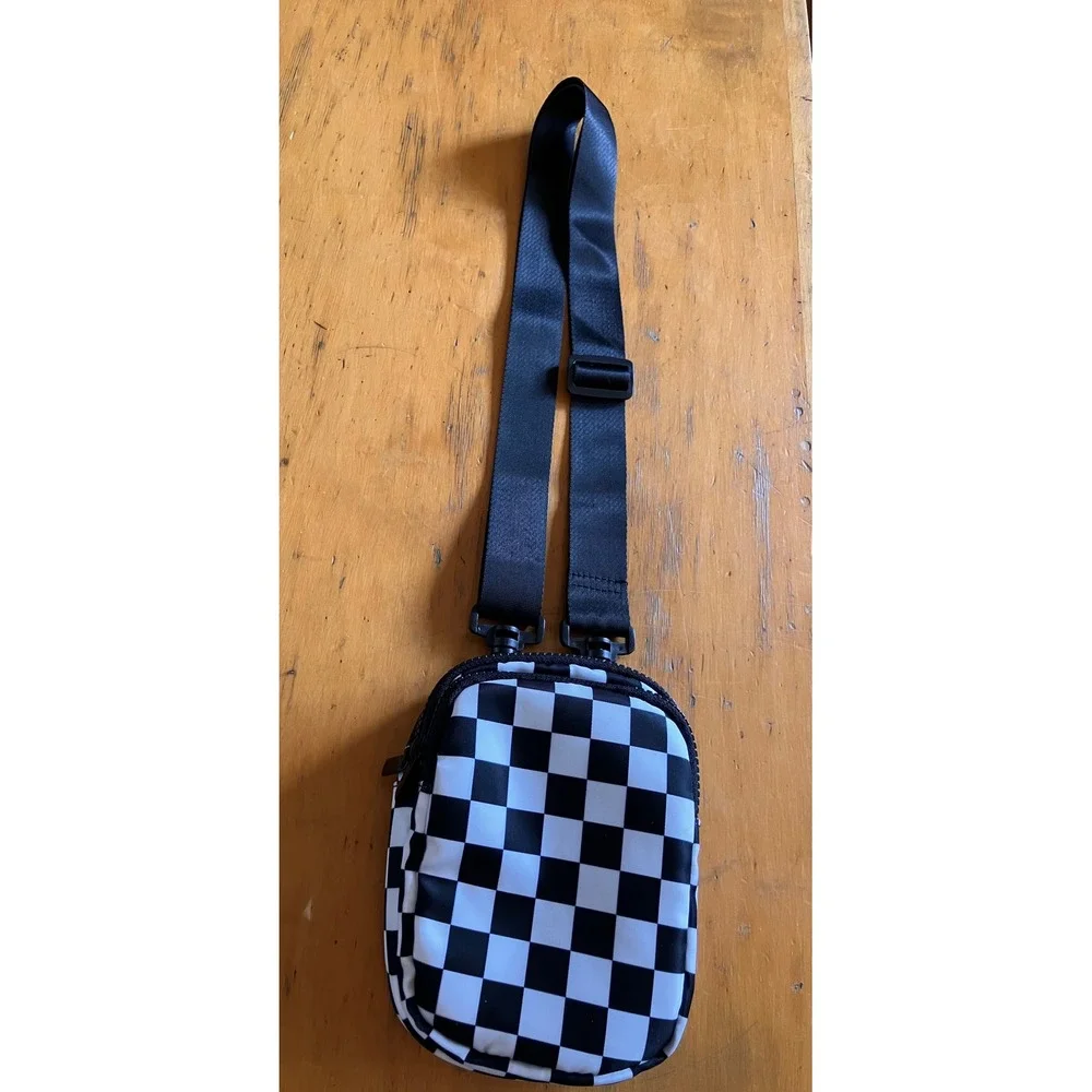 Crossbody Bag Small Black White Checkered Festival Shoulder Bag